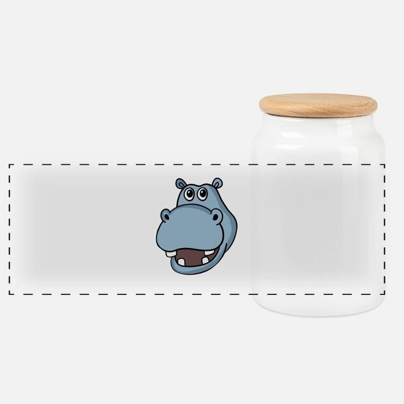 Hippo Head - Panoramic Cookie Jar with Wooden Lid - white