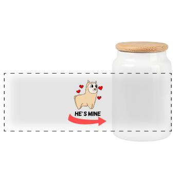 He is Mine - Partnerlook 1 - Panoramic Cookie Jar with Wooden Lid - white - Front