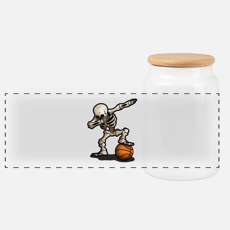 Skelett Dabbing Dab Basketball Halloween Geschenk - Panorama Keksdose mit Holzdeckel - Weiß