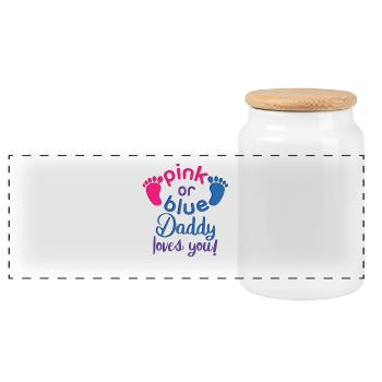 Rosa oder blau Papa liebt Dich, Geschlecht offenbaren Geschenk - Panorama Keksdose mit Holzdeckel - Weiß - Vorne