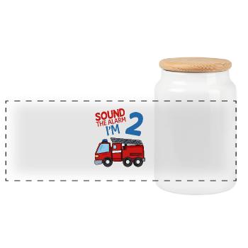 2 Feuerwehr zum 2. Geburtstag Geschenk - Panorama Keksdose mit Holzdeckel - Weiß - Vorne