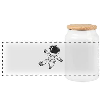 Astronaut Motiv - Panorama Keksdose mit Holzdeckel - Weiß - Vorne