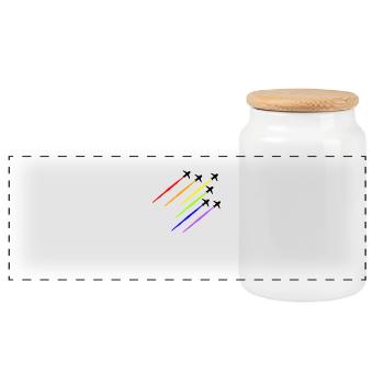 Regenbogen Flugzeug - Panorama Keksdose mit Holzdeckel - Weiß - Vorne