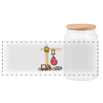 Kids Birthday Shirt Excavator 6 Young Construction Site 6 - Panoramic Cookie Jar with Wooden Lid - white - Front