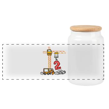 Kids Birthday Shirt Excavator 2 Young Construction Site 2 - Panoramic Cookie Jar with Wooden Lid - white - Front