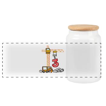 Kids Birthday Shirt Excavator 3 Young Construction Site 3 - Panoramic Cookie Jar with Wooden Lid - white - Front