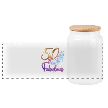 50. Geburtstag - 50 & Fabulous Turning Fifty Bday - Panorama Keksdose mit Holzdeckel - Weiß - Vorne