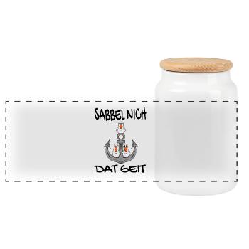 Sabbel Nich Dat Geit - Plattdeutsch Nordsee - Panorama Keksdose mit Holzdeckel - Weiß - Vorne