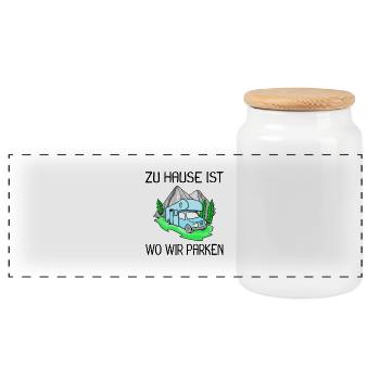 Wohnmobil Wohnwagen Camping - Panorama Keksdose mit Holzdeckel - Weiß - Vorne
