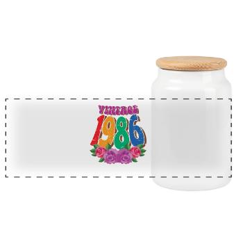 Vintage 1986, Fleur Rétro, Cadeau 36ème Anniversaire - Boîte à biscuits avec couvercle en bois - blanc - Devant
