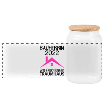 Bauherrin Hausbau Baustelle Richtfest 2022 - Panorama Keksdose mit Holzdeckel - Weiß - Vorne