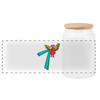 7th Birthday Parrot - 7 years old gift - Panoramic Cookie Jar with Wooden Lid - white - Front