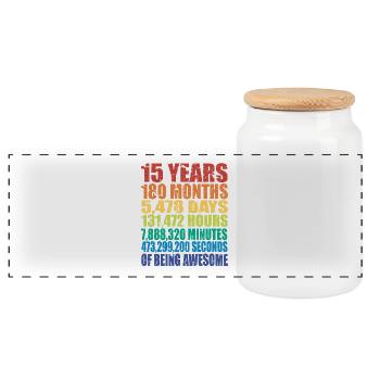 Funny 15th Birthday Gift, Age Countdown - Panoramic Cookie Jar with Wooden Lid - white - Front