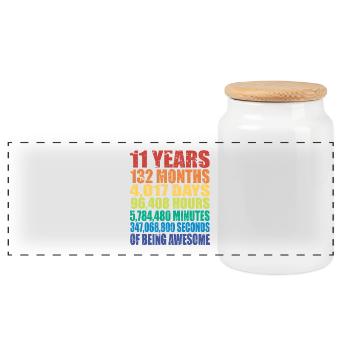 Lustiges Geschenk zum 11. Geburtstag, Alters-Countdown - Panorama Keksdose mit Holzdeckel - Weiß - Vorne