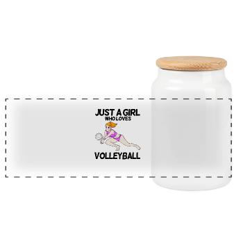Volleyball Girl Gift - Panoramic Cookie Jar with Wooden Lid - white - Front