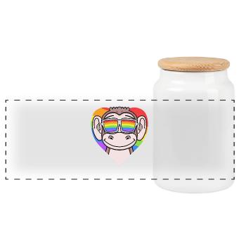 LGBT Herz mit Affe Regenbogen - Panorama Keksdose mit Holzdeckel - Weiß - Vorne
