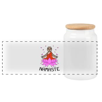 Yoga Namaste paresseux - Boîte à biscuits avec couvercle en bois - blanc - Devant