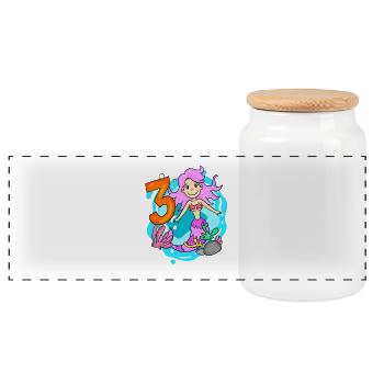 3 years - Mermaid - 3rd birthday girl - Panoramic Cookie Jar with Wooden Lid - white - Front