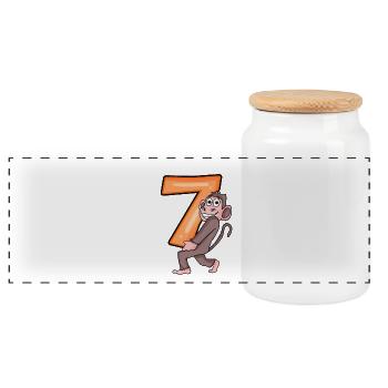 7ème anniversaire singe garçon 7 ans cadeau - Boîte à biscuits avec couvercle en bois - blanc - Devant
