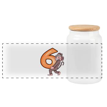 6ème anniversaire singe garçon 6 ans cadeau - Boîte à biscuits avec couvercle en bois - blanc - Devant