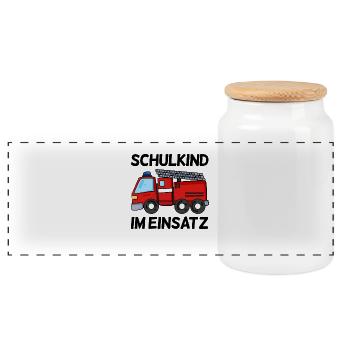 Einschulung Erste Klasse Junge - Panorama Keksdose mit Holzdeckel - Weiß - Vorne