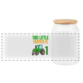 Tractor 1 year boy 1st birthday son - Panoramic Cookie Jar with Wooden Lid - white - Front