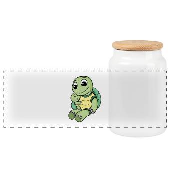 Tortue famille - tortue avec bébé - Boîte à biscuits avec couvercle en bois - blanc - Devant