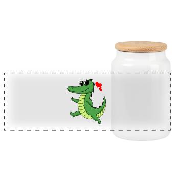 Crocodile - Panoramic Cookie Jar with Wooden Lid - white - Front