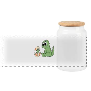 Dinosaurier mit Baby Dinosaurier - Panorama Keksdose mit Holzdeckel - Weiß - Vorne