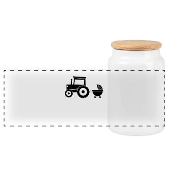 Tractor with baby cart - Panoramic Cookie Jar with Wooden Lid - white - Front