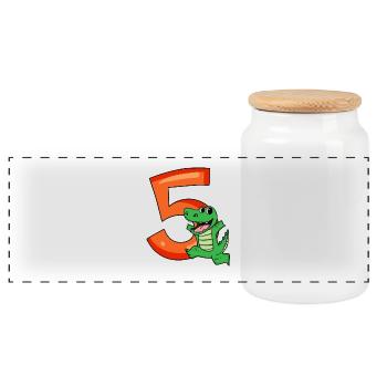 5th birthday - 5 years old - children's birthday party - Panoramic Cookie Jar with Wooden Lid - white - Front