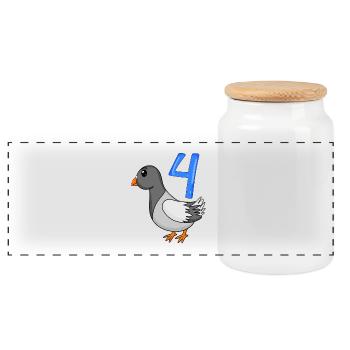 4 years old - 4th birthday - pigeon bird motif - Panoramic Cookie Jar with Wooden Lid - white - Front