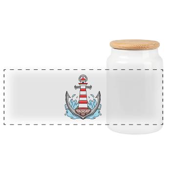 Anchor Lighthouse - Panoramic Cookie Jar with Wooden Lid - white - Front