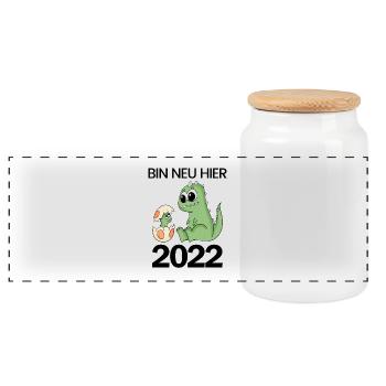 Baby Geburt 2022 - Panorama Keksdose mit Holzdeckel - Weiß - Vorne