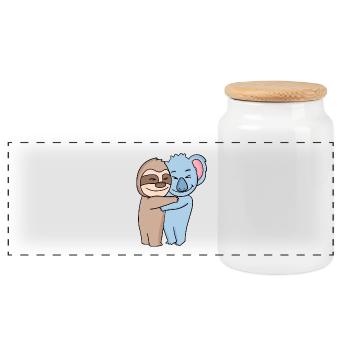 Sloth and koala cuddle cute animals - Panoramic Cookie Jar with Wooden Lid - white - Front