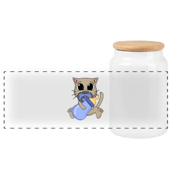 Baby Young Cat - Panoramic Cookie Jar with Wooden Lid - white - Front