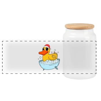 Bathing Duck Duck Christmas - Panoramic Cookie Jar with Wooden Lid - white - Front