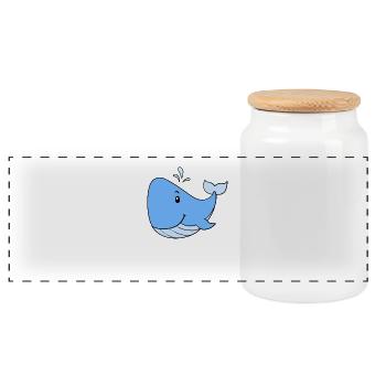 Whale - Panoramic Cookie Jar with Wooden Lid - white - Front