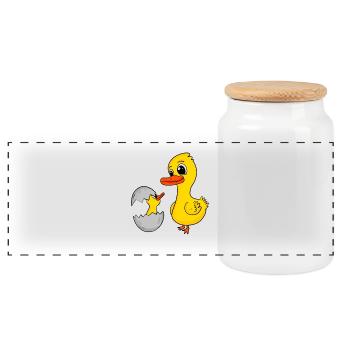 Duck with baby duck - Panoramic Cookie Jar with Wooden Lid - white - Front