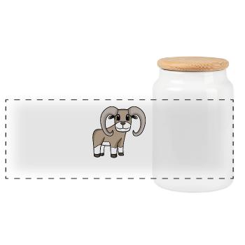 Mufflon Wild Sheep - Panoramic Cookie Jar with Wooden Lid - white - Front