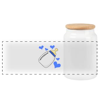 Bouteille de lait Garçon enceinte naissance - Boîte à biscuits avec couvercle en bois - blanc - Devant