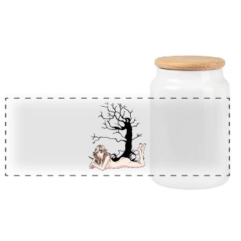Erotic Fairy Fairy Dream Fantasy Nude Woman Nature - Panoramic Cookie Jar with Wooden Lid - white - Front