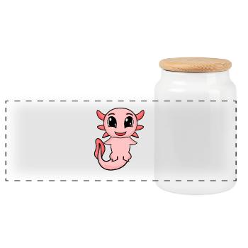 Axolotl - Panoramic Cookie Jar with Wooden Lid - white - Front