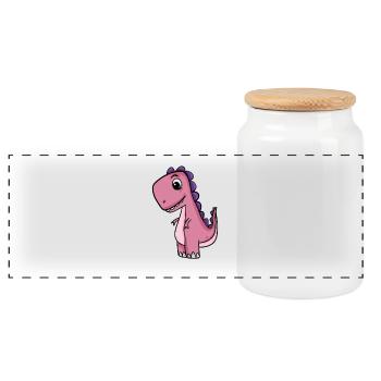 Dino Motif - Boîte à biscuits avec couvercle en bois - blanc - Devant