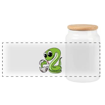 Snake with baby snake - Panoramic Cookie Jar with Wooden Lid - white - Front