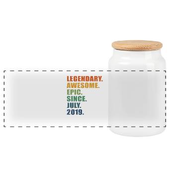 4th Birthday, July 2019, 4 Year Anniversary - Panoramic Cookie Jar with Wooden Lid - white - Front