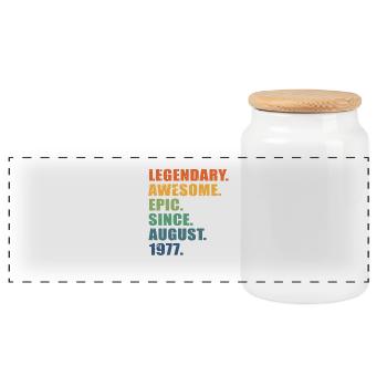 45th Birthday, August 1977, 45 Year Anniversary - Panoramic Cookie Jar with Wooden Lid - white - Front