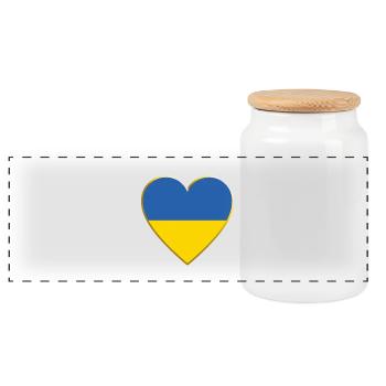 Ukraine Flagge Herz, Ukrainische Flagge - Panorama Keksdose mit Holzdeckel - Weiß - Vorne