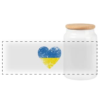 Ukraine, Ukraine Flag Heart, Distressed Style - Panoramic Cookie Jar with Wooden Lid - white - Front