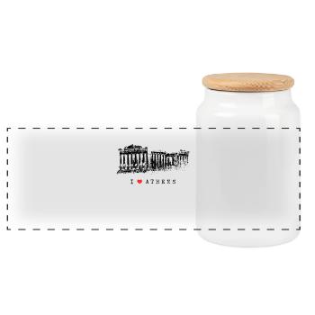 Athens Acropolis Vintage Greece I Love Athens - Panoramic Cookie Jar with Wooden Lid - white - Front